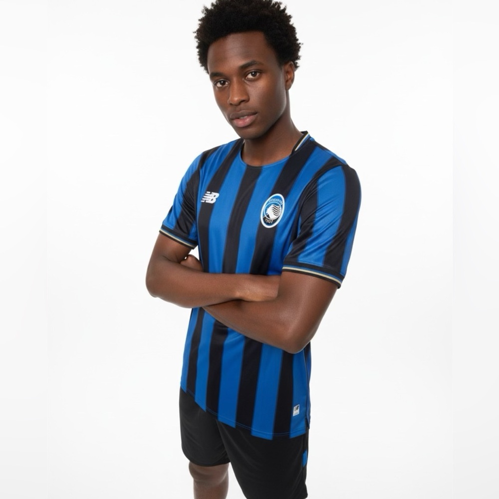 NWT New Balance Men's 2XL Striped Blue & Black Elite Fit Soccer Jersey #6 Musah